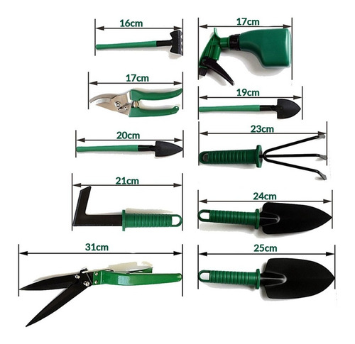 Imagen 5 de 10 de Kit Set Jardineria Jardin 10 Piezas Valija Plastica Acero In