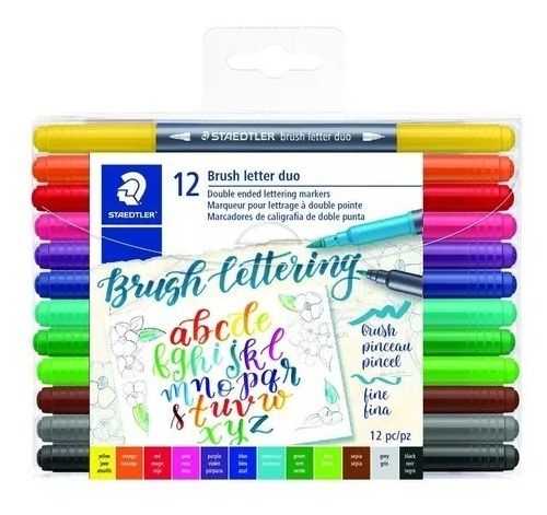 Marcador Brush Lettering Doble Punta Pincel X 12 Staedtler