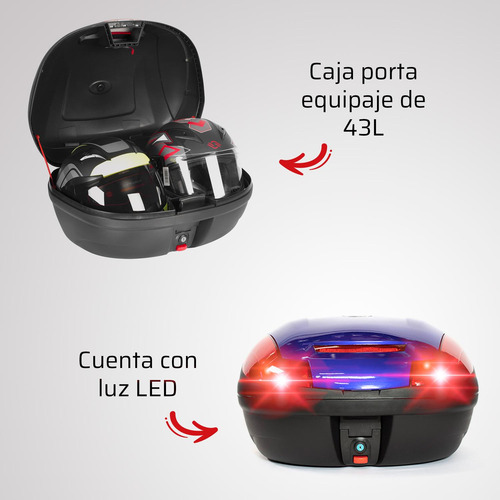 Kit Caja Portaequipaje Moto Azul + 2 Cascos Bola 8 Kinlley