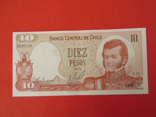Billete Chile 10 Pesos Firmado Baraona-molina Año 1975