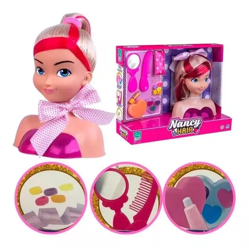 Boneca Busto Nancy Hair Faz Penteados E Maquiagem -supertoys