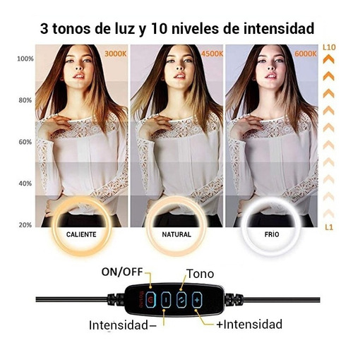Anillo De Luz Led Regulable Con Trípode Para Teléfono