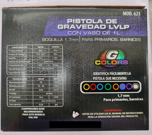 Pistola De Gravedad Goni 621 Lvlp 1.7mm 1000ml
