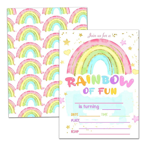 Tarjetas De Invitación De Fiesta De Cumpleaños Rainbow, Rain