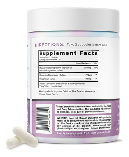 Un Sol Magnesium, 1378 Mg De Doble Fuente Bisglicinate Para