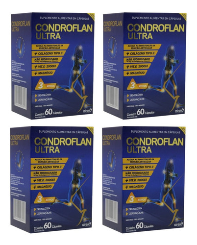 Kit 4 Caixas Condroflan Ultra 60 Capsulas Colágeno Vit.d Mag