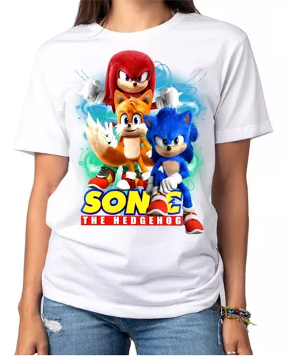 Camiseta Infantil jogo do Sonic Knuckles Tails Filme Sonic 2