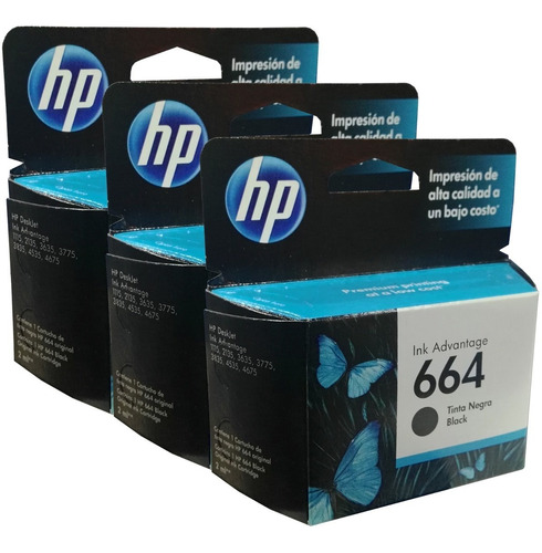 Combo 3 Cartucho Tinta Hp 664 Negro F6v29al Originales 1115