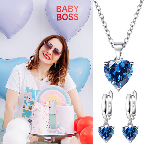 Collar Dije Corazón Cristal Mujer Arete Anillos 4pcs/kit