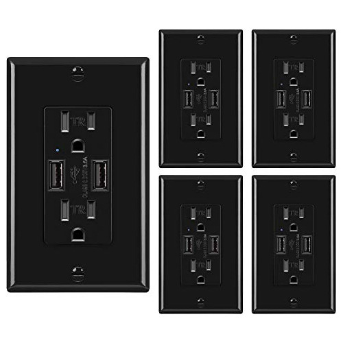 5 Pack 3 6a Receptaculo De Pared Usb 15a Tamper Salidas...