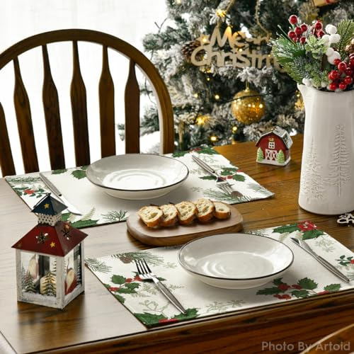 Set De 4 Individuales Navideños De Cono De Pino Holly En Mod