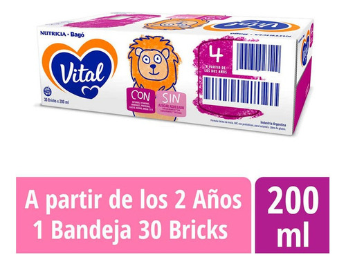 Leche de fórmula líquida sin TACC Nutricia Bagó Vital 4 en brick x 30 unidades de 200mL - 2  a 5 años