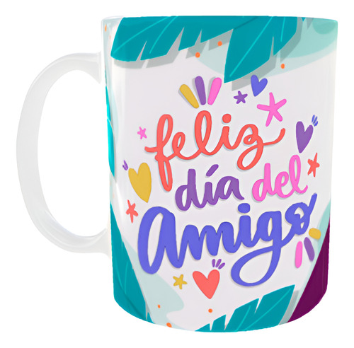 Taza Día Del Amigo, Amiga, Con Frases, Cerámica, Blanca. Blanco Amigos003