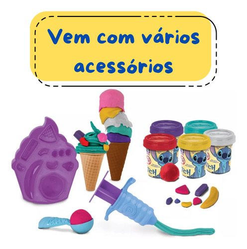 Brinquedo Massinha Sorveteria Do Stitch Com 5 Potes Cotiplás