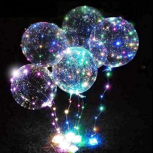 Imagen 6 de 10 de Globos Luminosos Led Cotillón Burbuja Cristal 60cm X5 Unidad