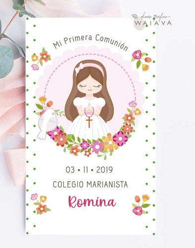 Imagen 10 de 10 de Estampitas Primera Comunión Tarjetas Estampas Nenas X 4u