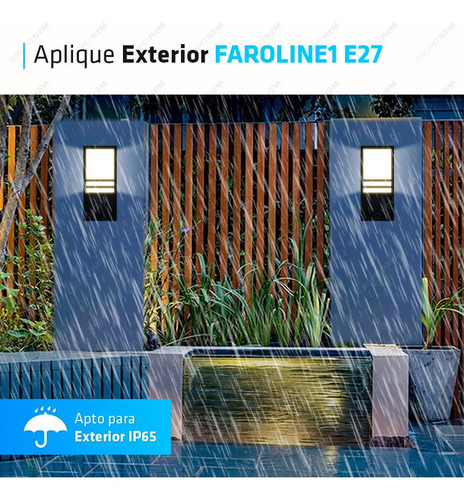 Aplique Pared Difusor Farol Exterior Luz Led E27 Faroline1 Color Negro