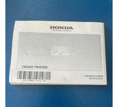 Manual Proprietário Usado Honda Cbx 250 2003 A 2008 (Usado)