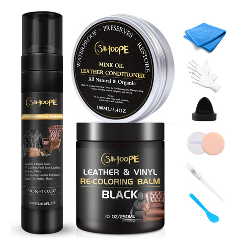 Sihoope Kit De Reparacion De Cuero-negro-recolorante-balsamo