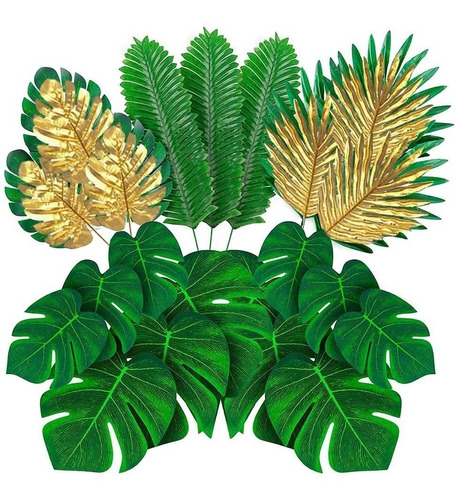 66 Hojas Tropicales Sinteticas Maxzone 6 Tipos Verde/dorado