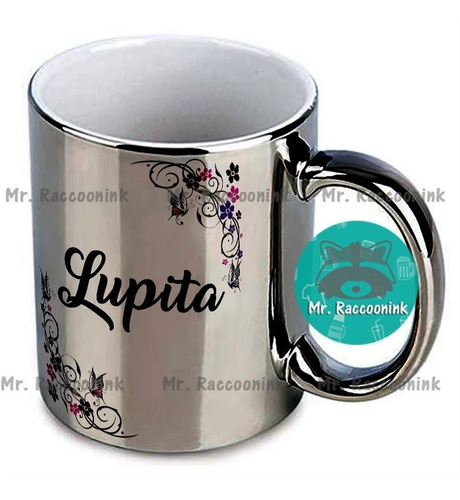 Taza Cromada Plateada Mariposas Personalizadaconnombre Envio
