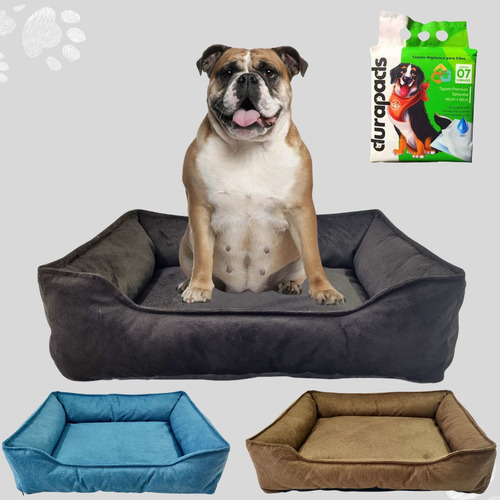 Cama Suede M Pra Cães E Tapete Higiênico 7 Unidades 60x60 Cor Preto Desenho Liso