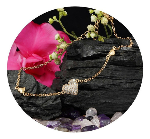 Brazalete Pulsera Corazones Diamantes Oro 24k Amor Propio