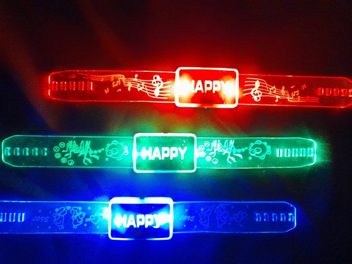 Pulseras Brazalete Happy Led Silicona Cotillon Luminoso X 10