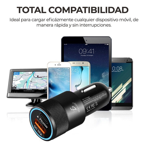 Turbo Cargador Qc3.0 Auto 2 Usb Carga Rápida Pd Tipo C 20w
