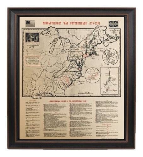 Mapa Vintage  U S A Revolutionary War Battlefields 1775-1781