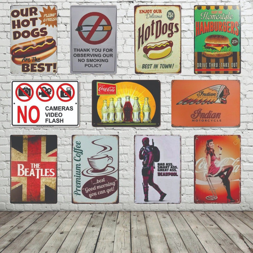 Imagen 8 de 10 de 2 Placas Decorativas Metálicas Vintage Retro Ref 3015 Garaje
