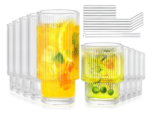 10 Vasos De Vidrio Acanalados, Vasos Highball Y Vasos P...