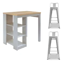 Comprar Set Barra Mesada Isla Desayunador + 2 Banquetas Blancas