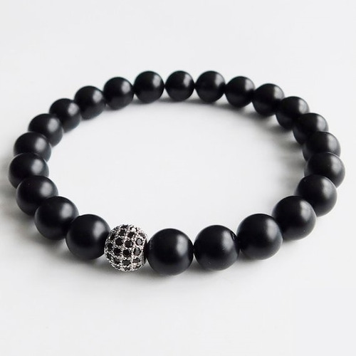 Pulsera Para Hombre De Piedra Onix Conector Circonia Black