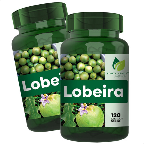 2 Potes Lobeira 100% Natural Kit 240 Cáps - Fonte Verde Sabor Sem Sabor