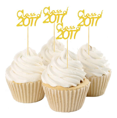 3xclass Of 2017 Glitter Cake Topper Cupcake Selecciones De