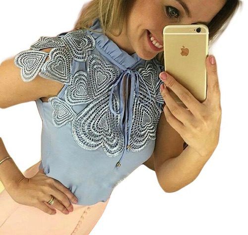 Blusa Social Coração Gola Alta Laço Modinha Insta Blogueira