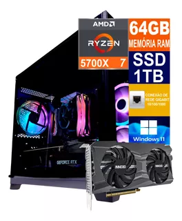 Pc Gamer Cpu Ryzen 7 5700x Ssd 1tb, 64gb Ddr4 Rtx 3060ti 8gb