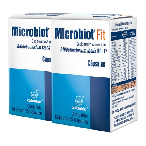 2 Pack: Microbiot Fit 50 Mg Caja Con Frasco Con 15 Cápsulas