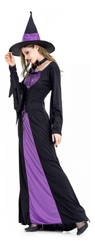 Disfraz Halloween Mujer Gothic,con Sombrero Y Cuello De Mago