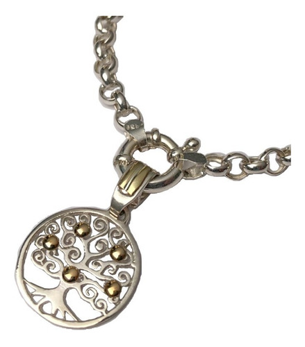 Pulsera Rolo 4,5 Mm Arbol De La Vida Plata Y Oro (i544)