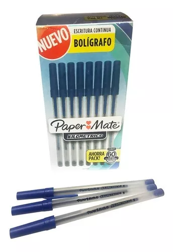 Boligrafo Paper Mate Kilometrico Azul Caja X 60 Unidades Exterior Azul/Transparente