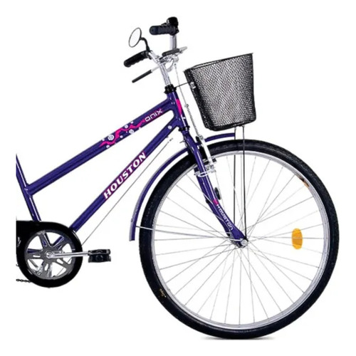 Bicicleta Aro 26 Feminina Com Cesta E Bagageiro Houston Bike Cor BIC.ONIX/VIOLETA ARO-26C/CESTA/VIOLETA