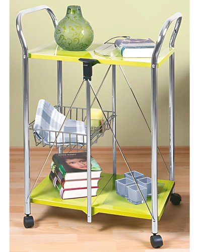 Mesa Auxiliar Plegable De Arrime Con Ruedas Verde Verde Y Plateado