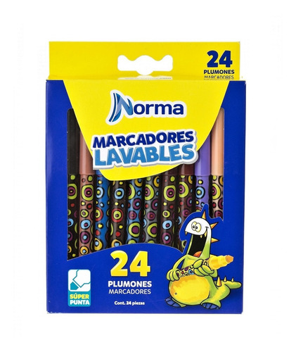 Caja De Marcadores Lavables Norma X 24 Plumones Super Punta