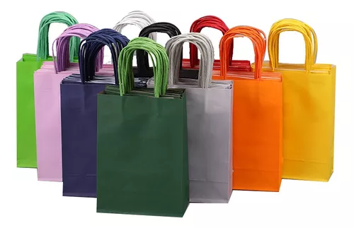 12 bolsas de regalo de papel kraft con asa, bolsas de regalo amarillas de  tamaño pequeño para Navidad, cumpleaños, bodas y celebraciones de fiesta