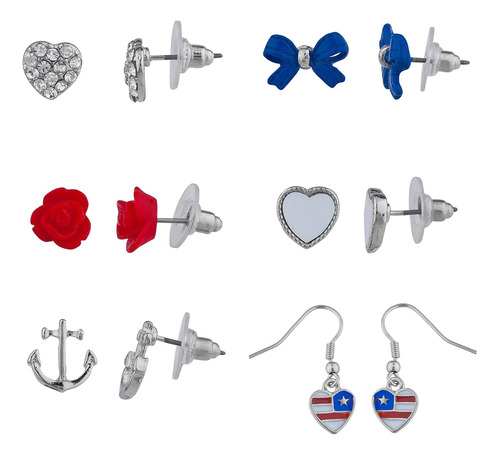 Lux Accessories Aretes De Tuerca Americanos Con Ancla De Flo