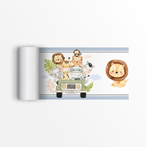 Imagem 2 de 6 de Faixa Decorativa Infantil Bebê Papel Parede Safari Animais