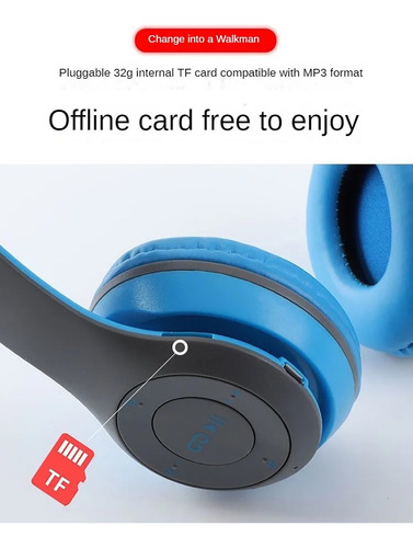 Audífonos Inalámbricos Bluetooth Yisen Plegables Estéreo Color Azul