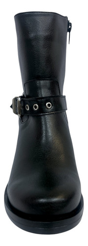 Botin Cierre Lateral Moda Biker Hebilla Tacón Ancho Urbanos